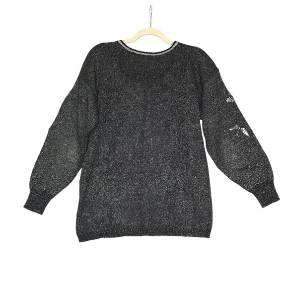 MARIEA KIM VTG Patchwork Sweater Women L Black/Silver Butterfly Retro 90's Y2K - Picture 2 of 10